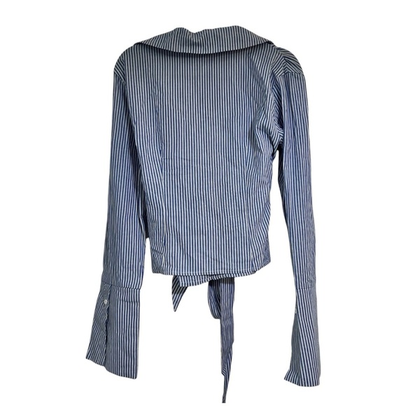 Pretty Little Thing Blue Striped Cinched Tie Waist Shirt - Picture 4 of 13